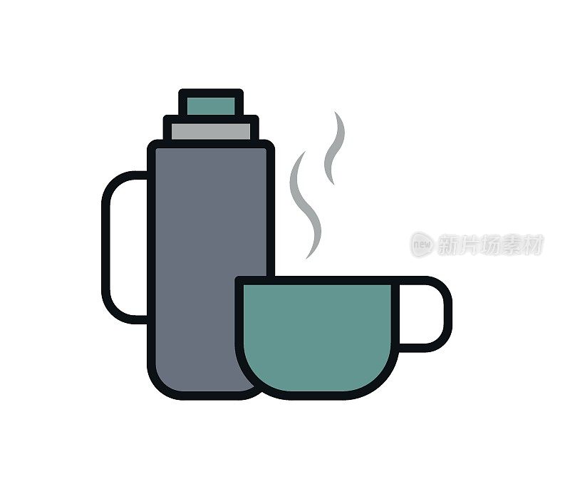 hot drink thermos and cup illustration flat vector. camping equipment.